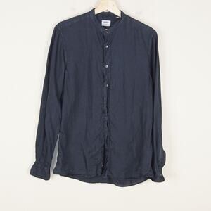 Aspesi Long Sleeve Band Collar 100% Linen Blue Button Shirt Mens Sz 39 / 15.5